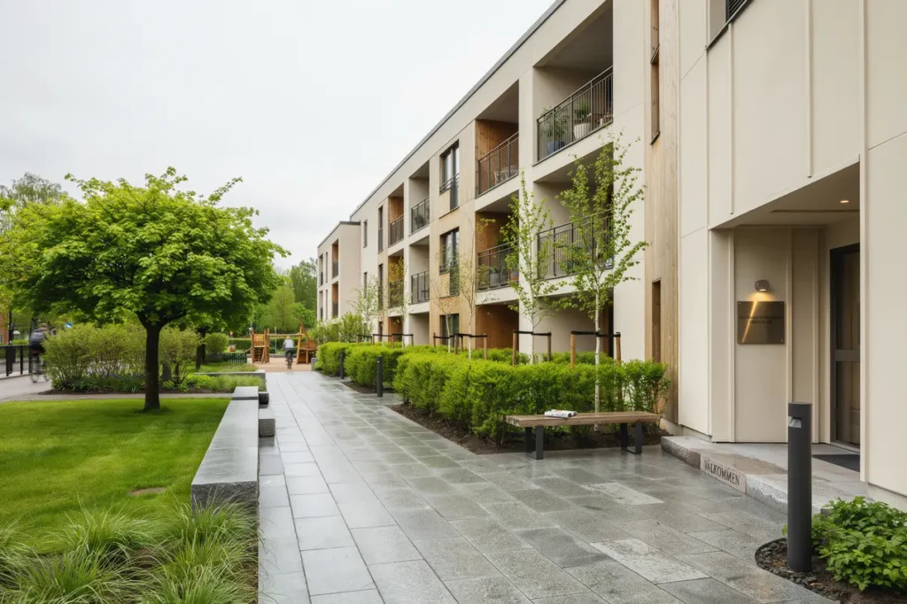 stens ttning och markplanering vid bostadsr ttsf rening i landvetter centrum