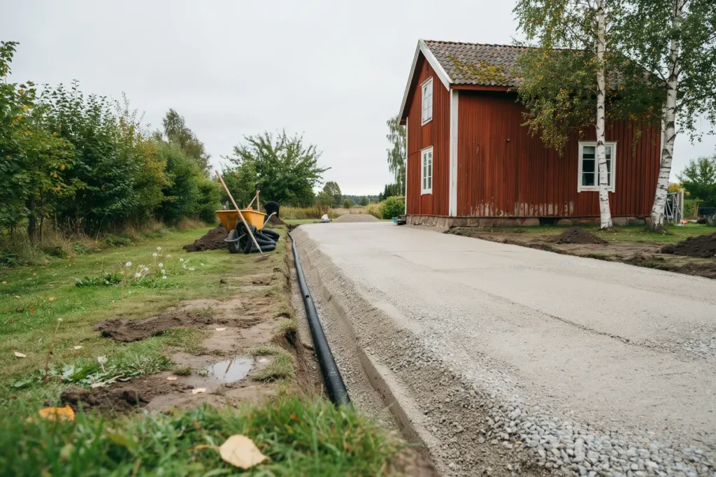 augusti p tomten r tt markarbete nu f r en h llbar uppfart och torrare h st